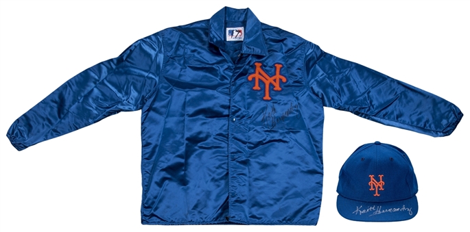Lot of (2) Keith Hernandez Game Used & Signed New York Mets Dugout Jacket & Cap (Beckett)
